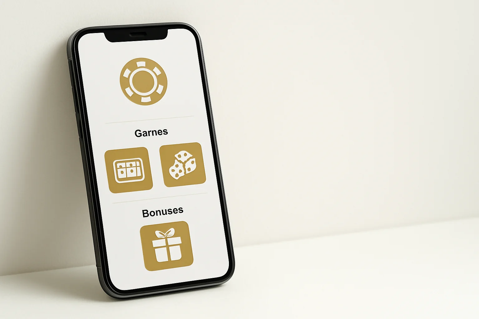 Modern smartphone displaying sleek casino app interface with games and bonuses