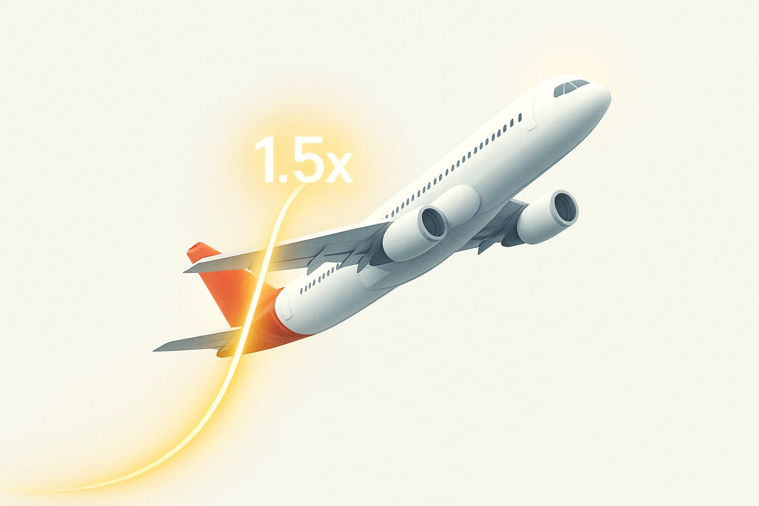 Plane ascending with glowing multiplier curve on white background
