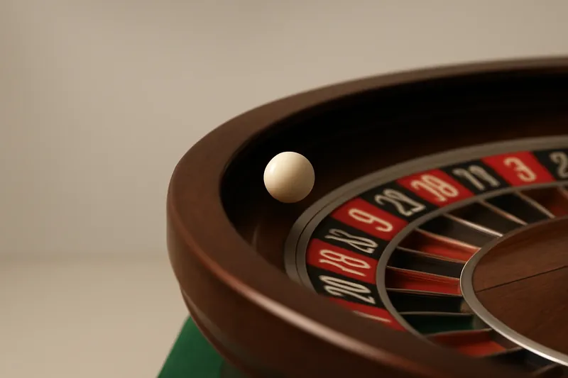 Roulette ball frozen mid-roll on wheel rim with blurred numbers
